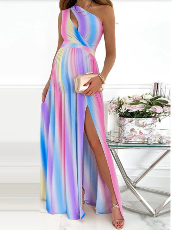 Vestido Maxi de Revelación de Género de Corte Asimétrico en Rosa y Azul
