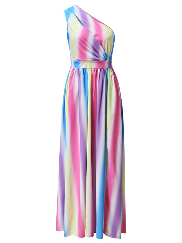 Vestido Maxi de Revelación de Género de Corte Asimétrico en Rosa y Azul