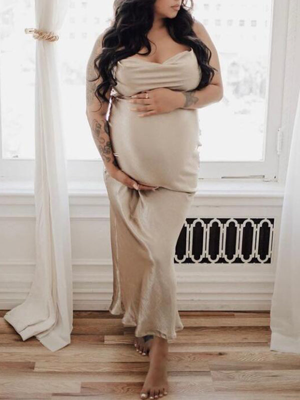 Vestido Premamá con Tirantes Espalda Anudada y Sin Espalda Trompeta Fiesta