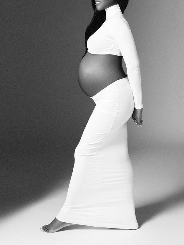Vestido Maxi De Maternidad Con Cuello Alto Y Volantes, 2 En 1 Para Sesión De Fotos