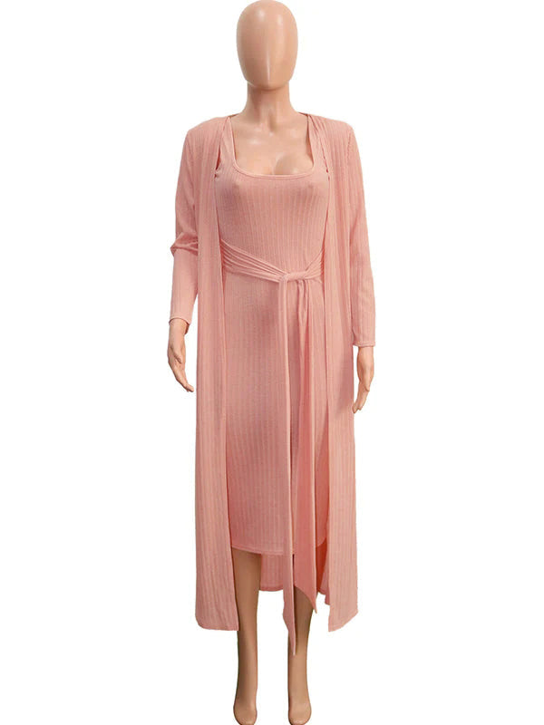 Vestido Midi Premamá Tipo Con Jersey Sin Hombros, Fajas Y Cardigan Para Baby Shower