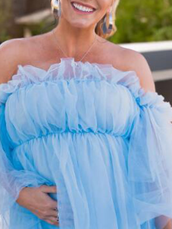 Vestido de Premama Para Baby Shower con Sin Hombros Tul Tutu Y Bandeau
