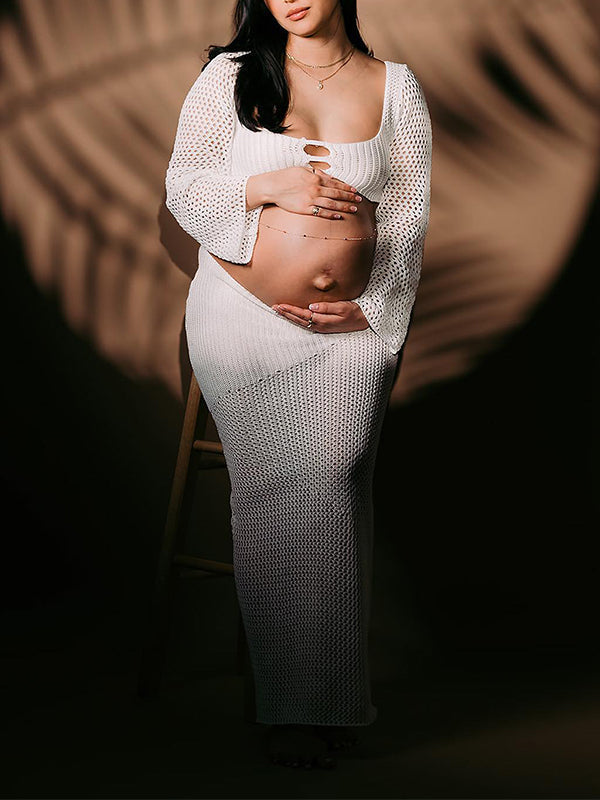 Vestidos De Foto De Maternidad con Sin Espalda y Manga Acampanada Ajustado para Playa