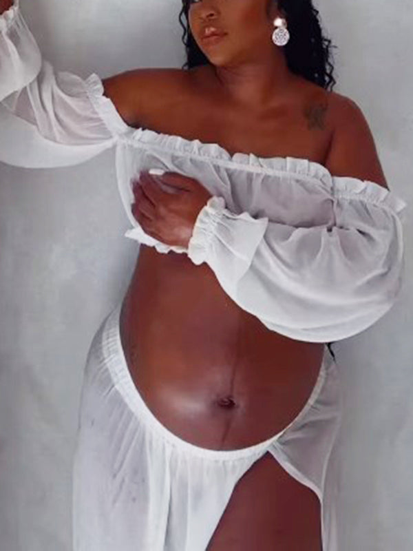 Vestido Largo De Maternidad Para Sesión De Fotos Con Aberturas Laterales