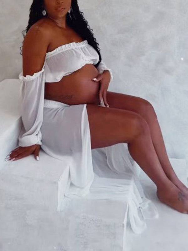 Vestido Largo De Maternidad Para Sesión De Fotos Con Aberturas Laterales