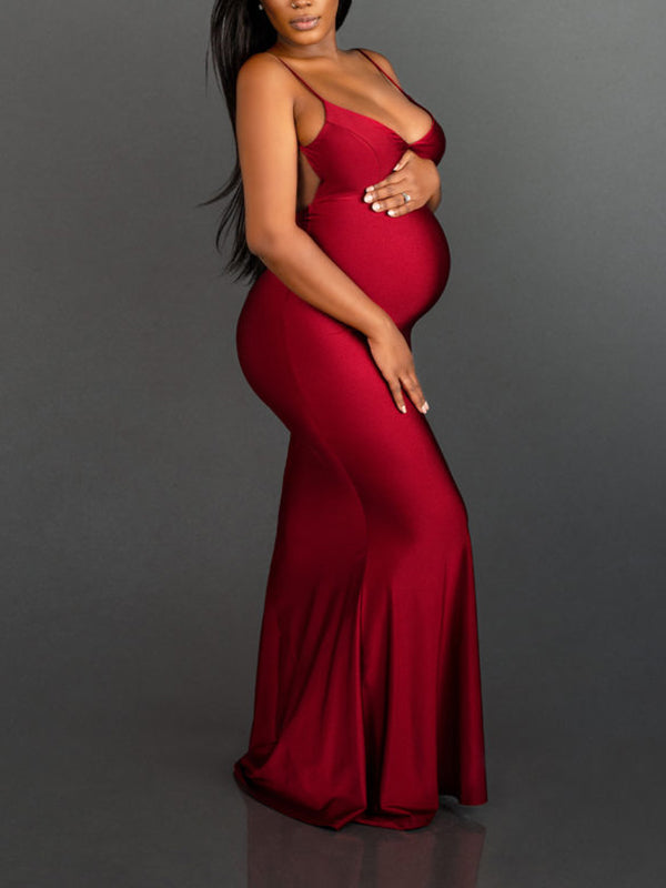 Vestido De Maternidad Para Sesiones Fotográficas Con Tirantes Y Corte Sirena Ajustado