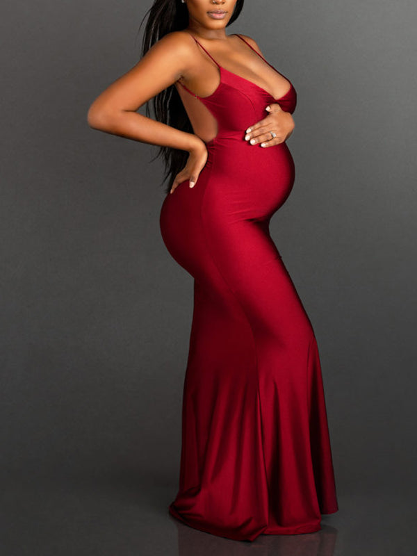 Vestido De Maternidad Para Sesiones Fotográficas Con Tirantes Y Corte Sirena Ajustado