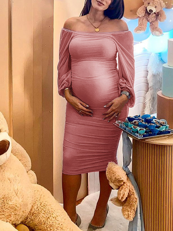 Vestido Para Baby Shower Malla con Hombros Descubiertos Ajustado Elegante