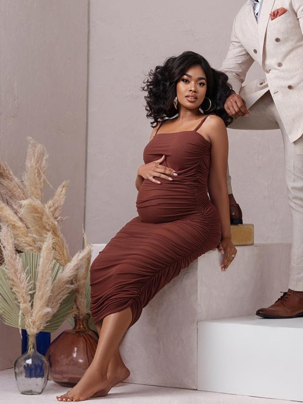 Vestido de Moda para Sesiones de Fotos con Tirantes de Espagueti para Premamá
