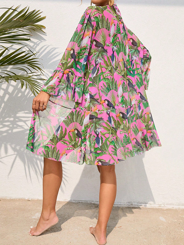 Traje De Baño De Maternidad Con Estampado Tropical Y Cuello Halter