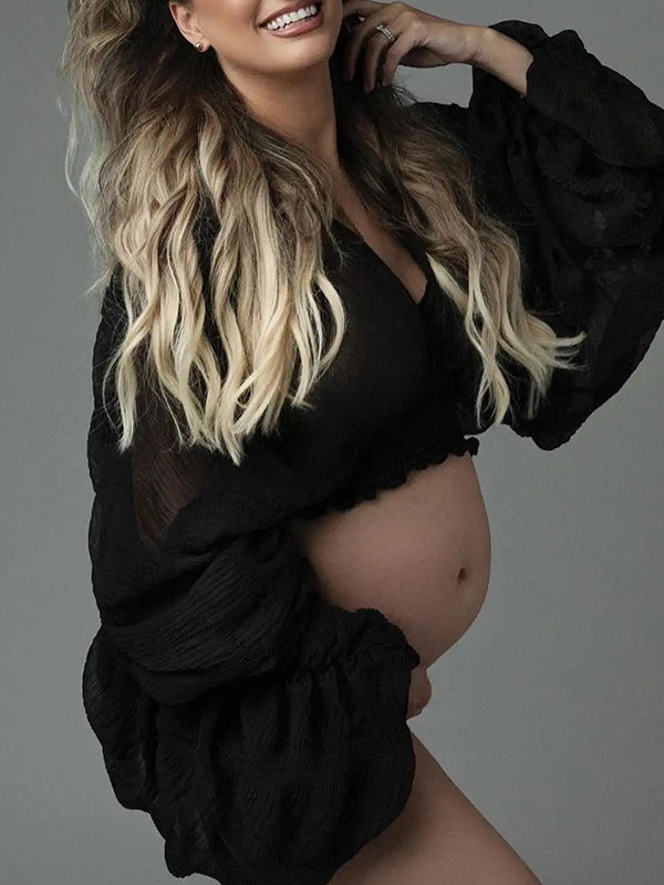 Top Premamá Para Fotografía Con Volantes