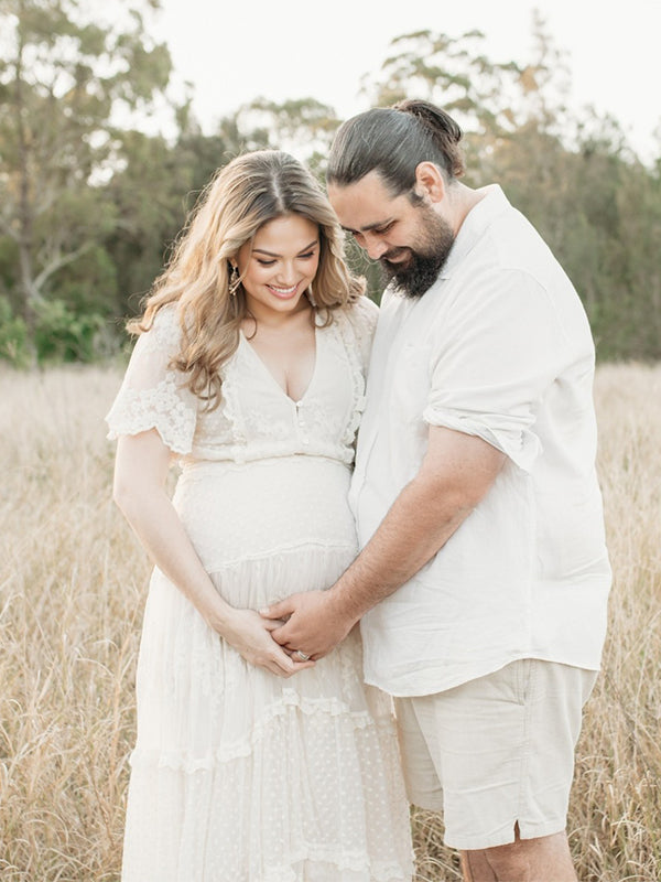 Vestido Largo Maternidad para Fotografía Bohemio Encaje y Cuello en V