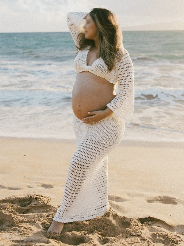 Vestido Premamá con Corbata Cultivos y Cuello En V para Playa y Vacaciones
