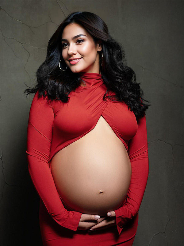 Vestido Largo Maternidad con Cruzado Cultivos y Espalda Descubierta Ajustado para Fotografía