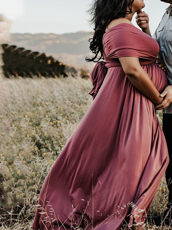 Vestido Premamá con Sin Espalda y Espalda Anudada Cintura Alta
