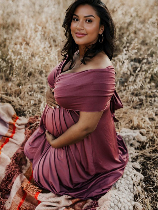 Vestido Premamá con Sin Espalda y Espalda Anudada Cintura Alta