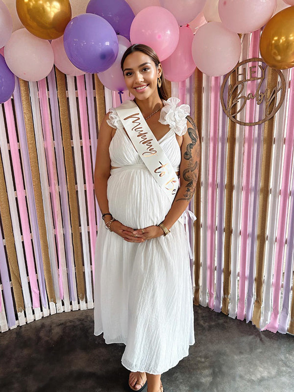 Vestido Maxi Maternidad Con Volantes Y Espalda Descubierta Para Baby Shower