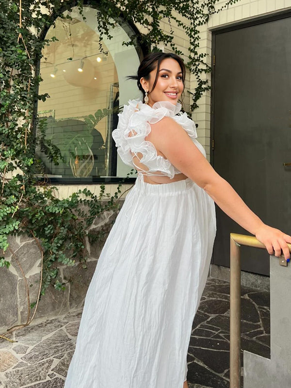 Vestido Maxi Maternidad Con Volantes Y Espalda Descubierta Para Baby Shower