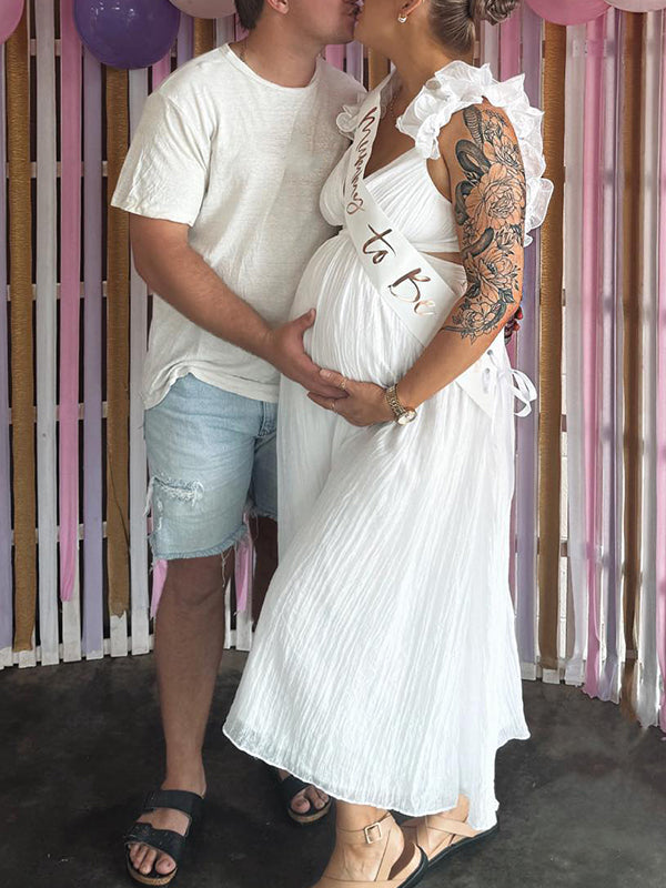 Vestido Maxi Maternidad Con Volantes Y Espalda Descubierta Para Baby Shower