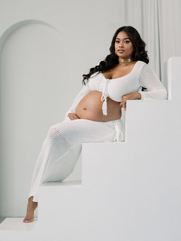 Vestido Maxi De Maternidad 2 En 1 De Punto Transparente Para Playa Y Sesión De Fotos