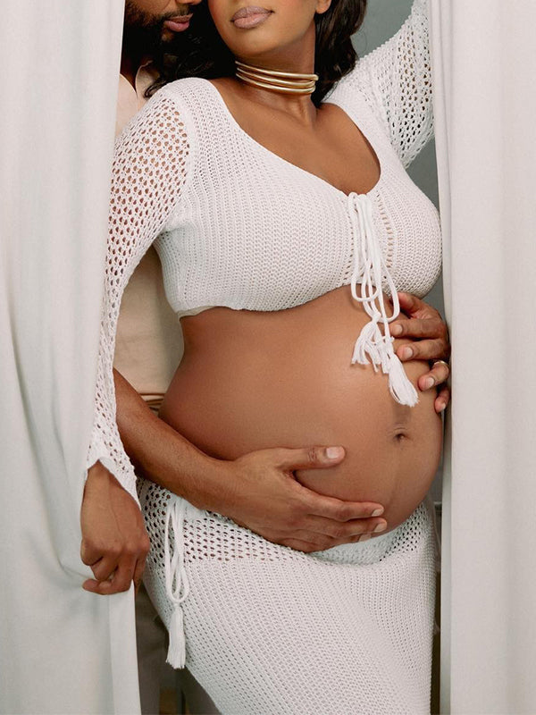 Vestido Maxi De Maternidad 2 En 1 De Punto Transparente Para Playa Y Sesión De Fotos