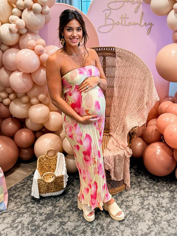 Vestido Premamá con Plisado, Bandeau y Diseño Teñido para Baby Shower