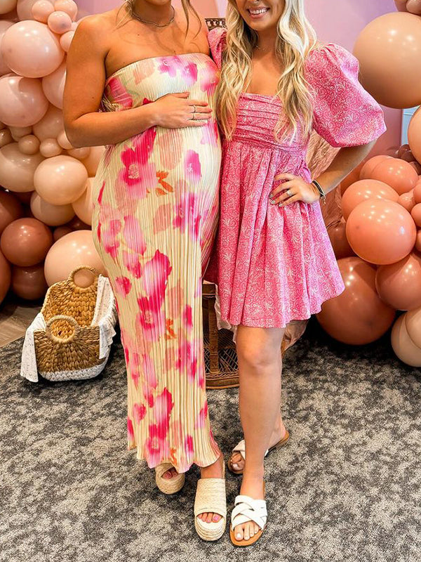 Vestido Premamá con Plisado, Bandeau y Diseño Teñido para Baby Shower