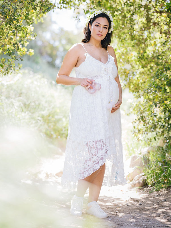 Vestido Premamá de Encaje Bohemia con Tirantes y Cuello En V