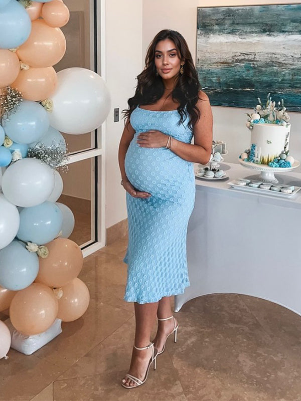Vestido Maxi De Maternidad Con Tirantes Finos Y Diseño Ajustado Para Baby Shower