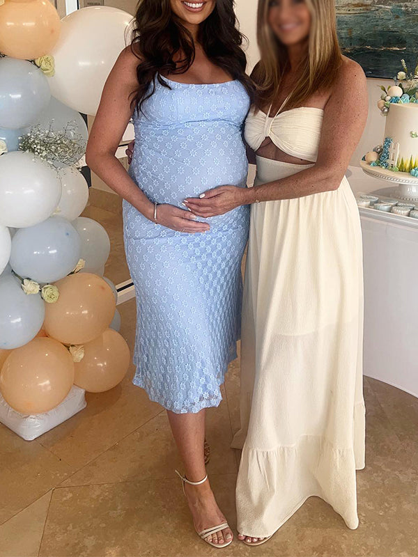 Vestido Maxi De Maternidad Con Tirantes Finos Y Diseño Ajustado Para Baby Shower