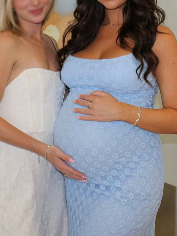Vestido Maxi De Maternidad Con Tirantes Finos Y Diseño Ajustado Para Baby Shower
