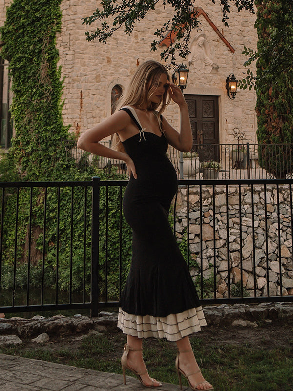 Vestido Largo Elegante De Maternidad Para Sesión De Fotos Con Volantes