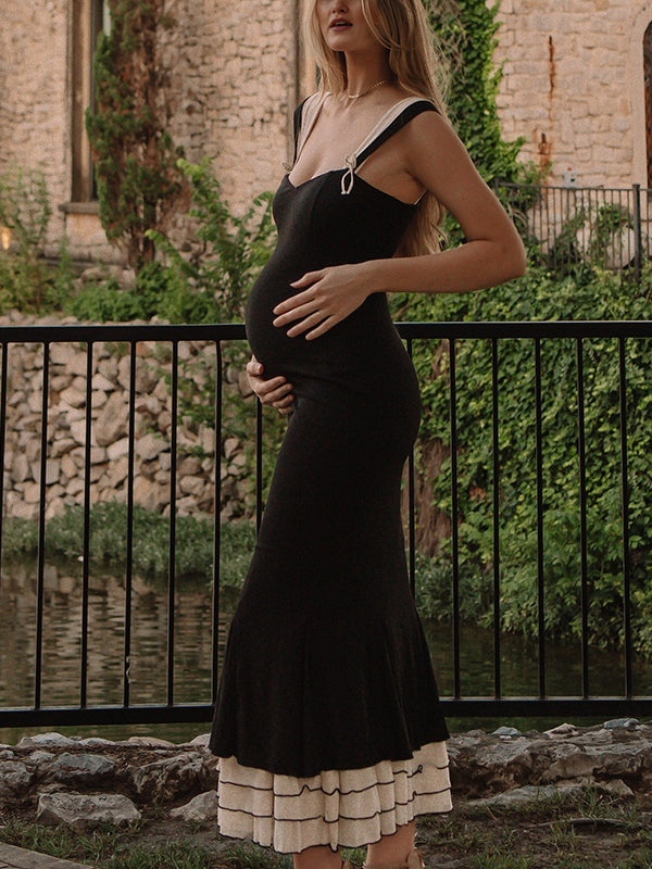 Vestido Largo Elegante De Maternidad Para Sesión De Fotos Con Volantes