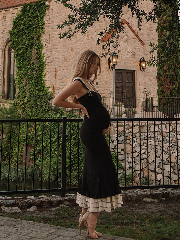 Vestido Largo Elegante De Maternidad Para Sesión De Fotos Con Volantes