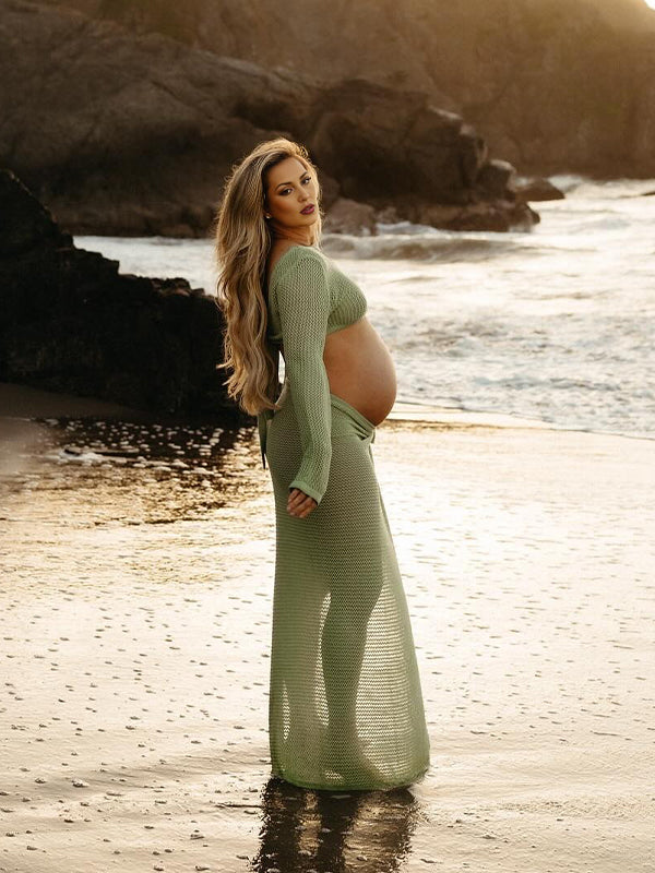 Vestido Largo Con Conjunto De Dos Piezas Para Playa Y Fotografía De Maternidad