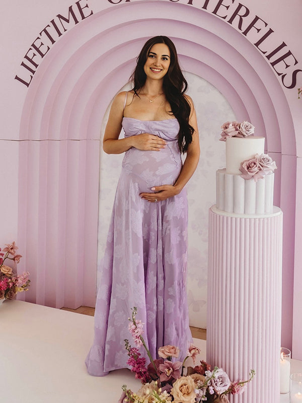 Violet Tirantes Sin Espalda Espalda Anudada Big Swing Cordón Para Baby Shower Maternidad Vestido Largo