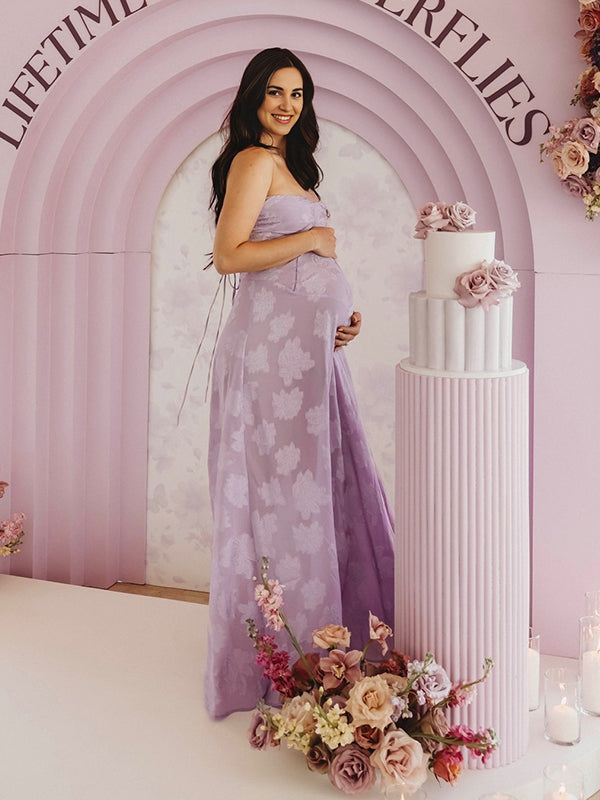Violet Tirantes Sin Espalda Espalda Anudada Big Swing Cordón Para Baby Shower Maternidad Vestido Largo
