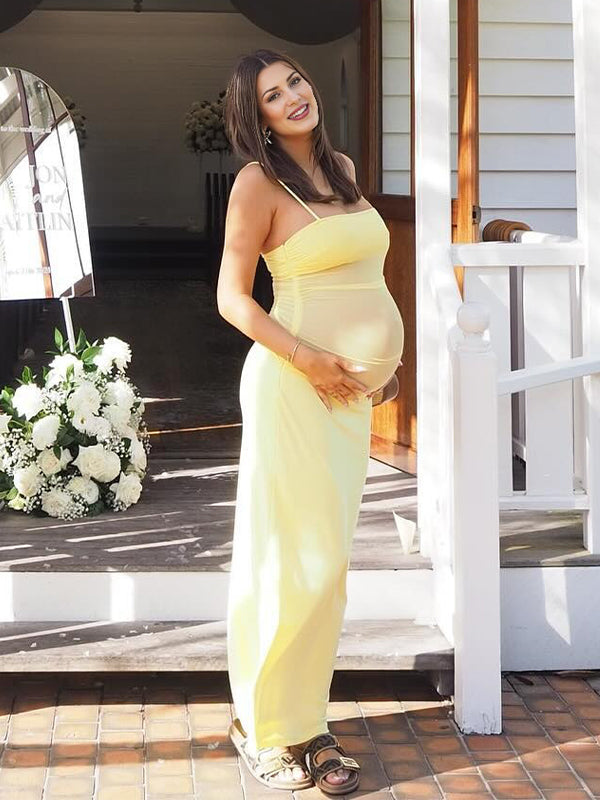Amarillo 2-in-1 Sheer Sirena Ajustados Vacaciones Para Baby Shower Maternidad Vestido Largo