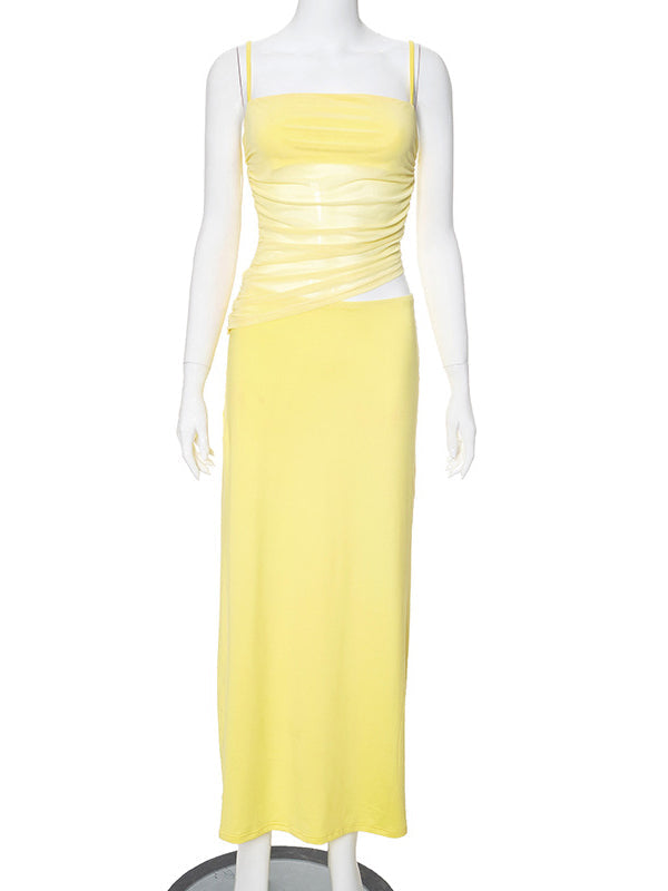 Amarillo 2-in-1 Sheer Sirena Ajustados Vacaciones Para Baby Shower Maternidad Vestido Largo