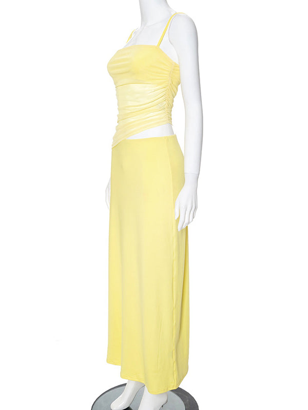 Amarillo 2-in-1 Sheer Sirena Ajustados Vacaciones Para Baby Shower Maternidad Vestido Largo