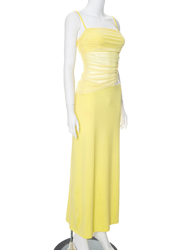 Amarillo 2-in-1 Sheer Sirena Ajustados Vacaciones Para Baby Shower Maternidad Vestido Largo