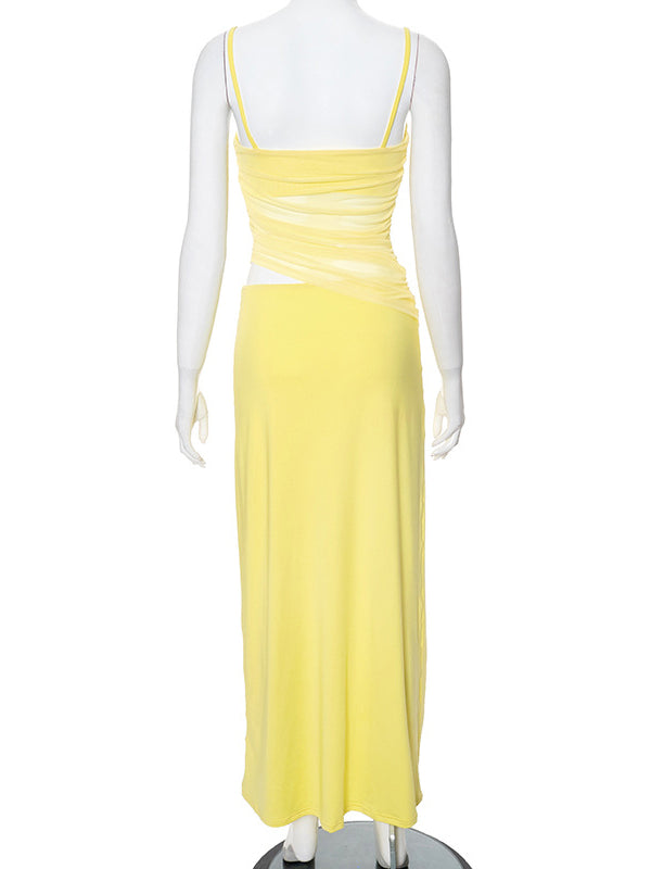 Amarillo 2-in-1 Sheer Sirena Ajustados Vacaciones Para Baby Shower Maternidad Vestido Largo