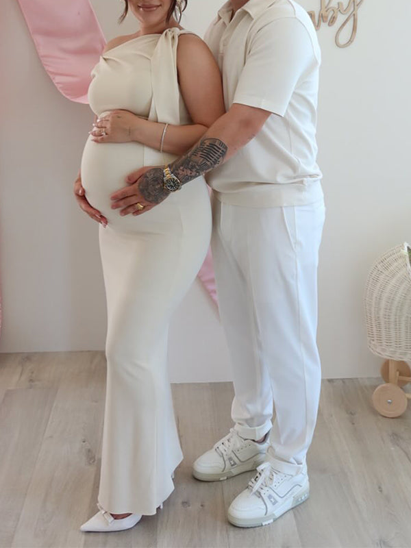 Correas Un Hombro Sirena Ajustados Fotografía Para Baby Shower Maternidad Vestido Largo