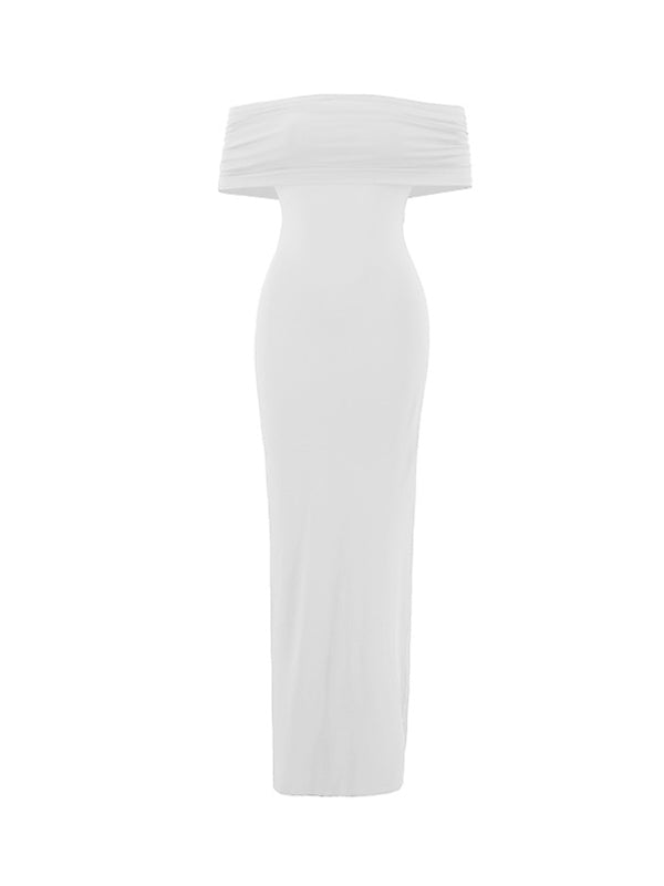 Blanco Acanalado Sin Hombros Sin Espalda Ajustado Elegante Vestido De Cóctel Vestidos Largo Para Baby Shower