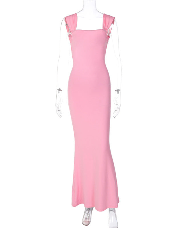 Vestido Largo De Maternidad Elegante Con Tirantes Finos Y Espalda Descubierta Para Baby Shower