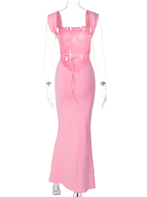 Vestido Largo De Maternidad Elegante Con Tirantes Finos Y Espalda Descubierta Para Baby Shower