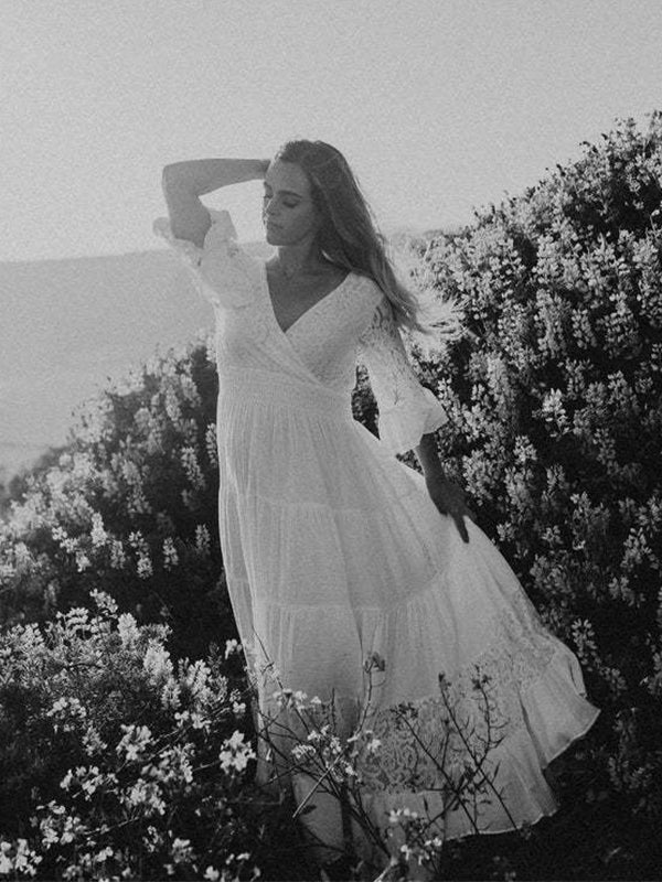 Vestido Largo De Premama Con Encaje Y Volantes Para Embarazadas Sesión De Fotos