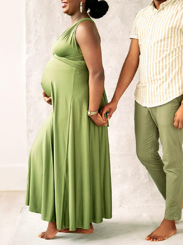 Vestido Maxi Maternidad con Tirantes y Espalda Descubierta para Fotos