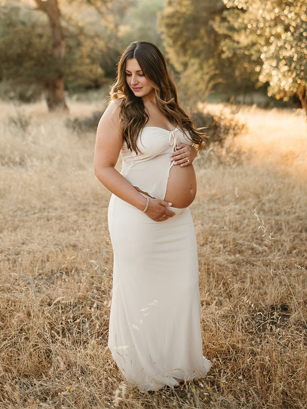 Vestido Maxi De Maternidad 2 En 1 Con Escote Bandeau Y Corte Entallado Para Sesión De Fotos