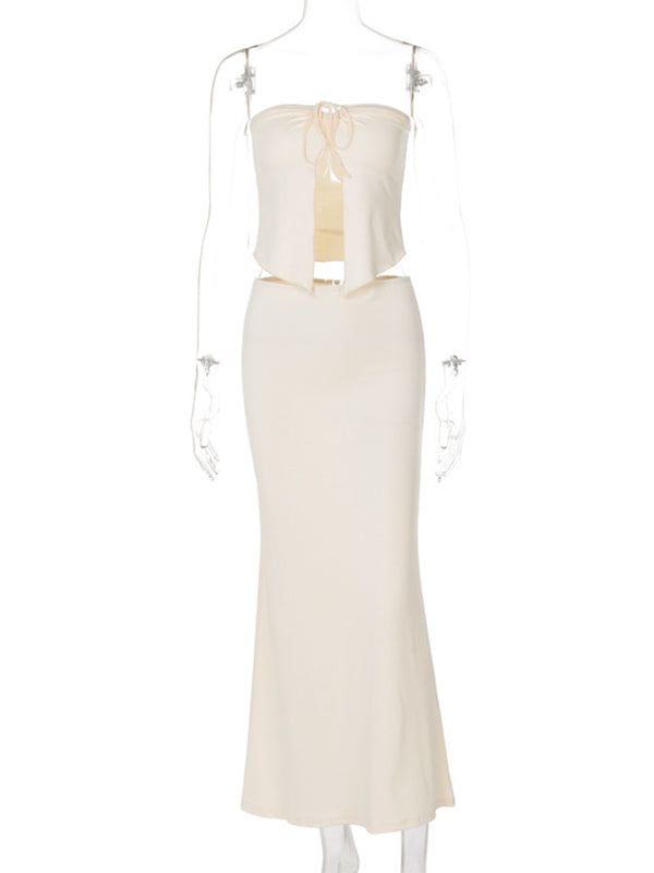 Vestido Maxi De Maternidad 2 En 1 Con Escote Bandeau Y Corte Entallado Para Sesión De Fotos